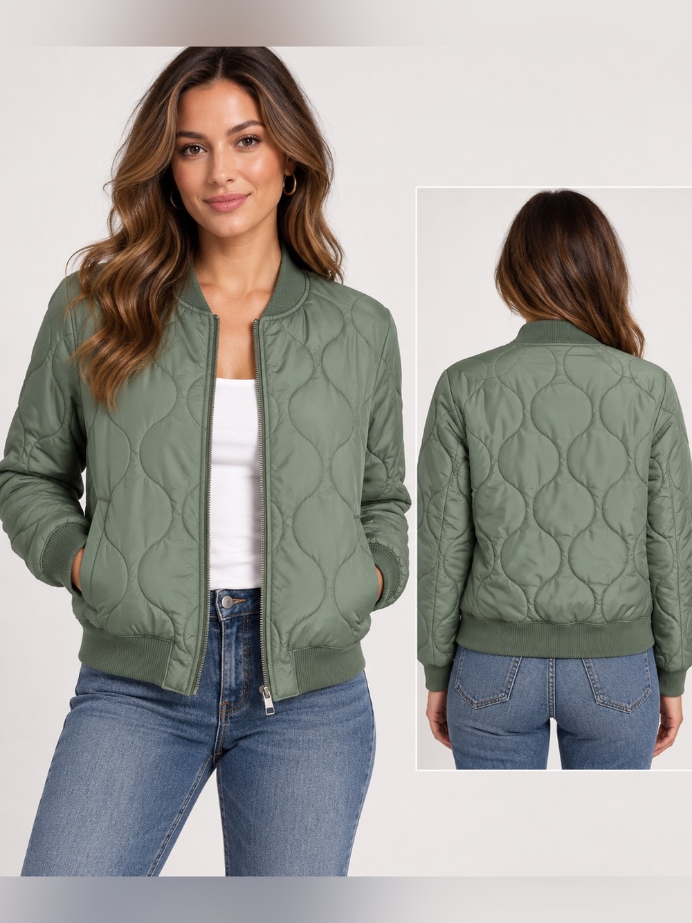 Banana Republic Quilted Bomber Jacket in Olive Green